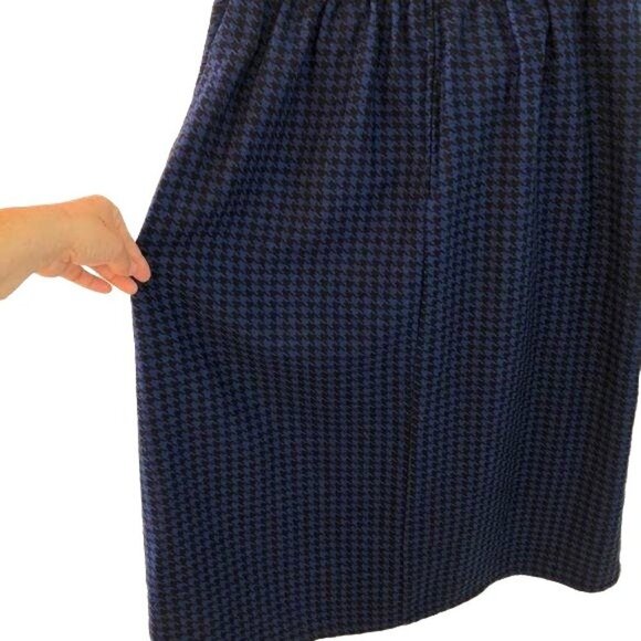 Claude Skirt Juniors Size 13 Vintage Wool Blend Blue Black Houndstooth Pockets - Picture 2 of 11